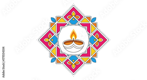 Festive Diya Illustration for Diwali Celebrations, Symbolizing Light Over Darkness and Prosperity, Ideal for Greeting Cards, Invitations, and Cultural Event Designs.