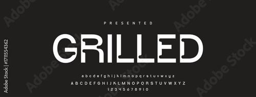 Font alphabet creative modern with black dots, letters A, B, C, D, E, F, G, H, I, J, K, L, M, N, O, P, Q, R, S, T, U, V, W, X, Y, Z and numerals 0, 1, 2, 3, 4, 5, 6, 7, 8, 9, vector illustration 10EPS