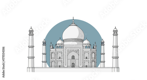 Detailed Vector Illustration of the Taj Mahal, Agra, India, Suitable for Travel Blogs, Educational Material, and Cultural Promotion Projects