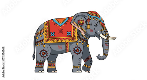 Ornate Elephant Illustration Showcasing Rich Cultural Heritage and Traditional Indian Decoration, Suitable for Educational Materials and Cultural Event Promotions