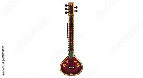 Detailed Sitar Illustration showcasing traditional Indian musical instruments for cultural education and musical instrument enthusiasts for music production