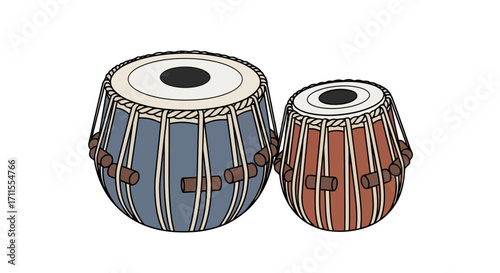 Detailed Vector Illustration of Tabla Drums for Educational Purposes, Music Production, and Cultural Heritage Preservation Projects