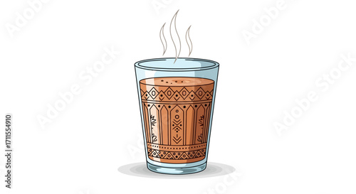Aromatic spiced tea in traditional glass with steam, representing cultural beverage traditions and inviting a moment of relaxation and enjoyment, suitable for culinary blogs or cultural projects.