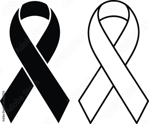 Symbol of mourning and remembrance, a black awareness ribbon and its outline