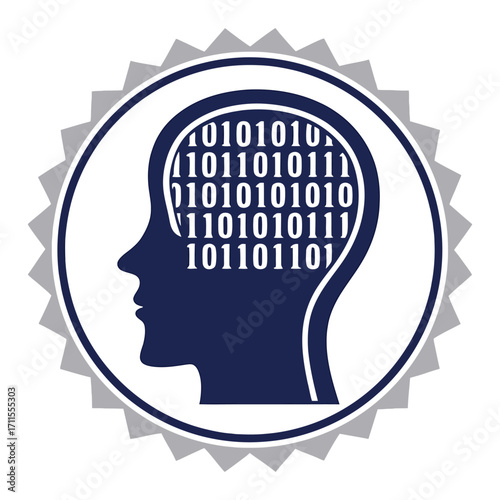 Digital brain icon representing artificial intelligence and data processing in human head shape stakeholder icon