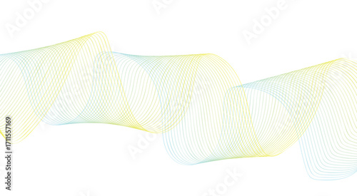 Yellow and blue wavy lines forming a ribbon on white