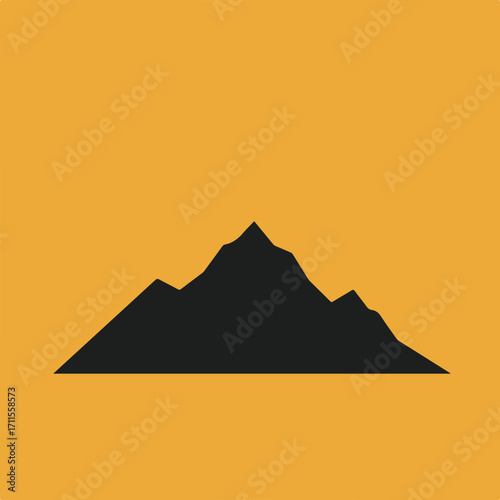Black mountain silhouette on a golden background, simplified, blocky and cartoonish style