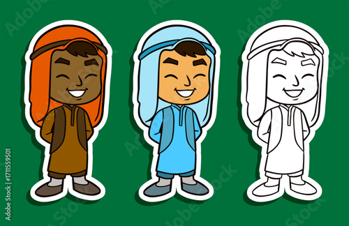 Cute boy in thobe smiling sticker illustration