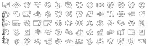 Settings icon set featuring gears, configuration, editable stroke
