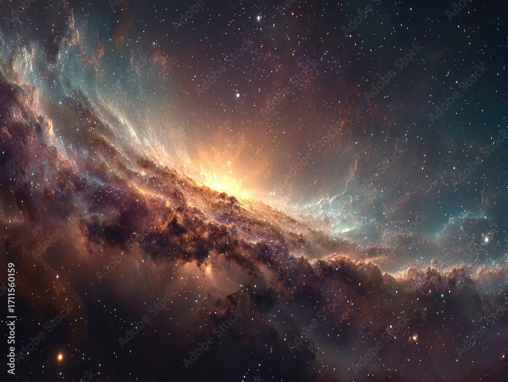 Fototapeta premium Cosmic nebula, swirling clouds of light