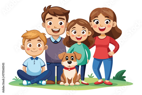Happy family enjoys time together with their dog in a cheerful outdoor setting