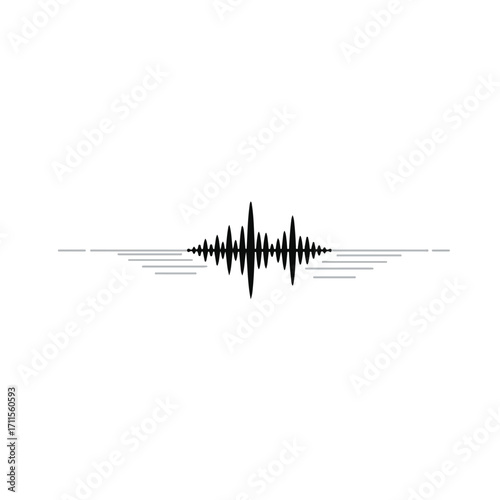 Audio waveform silhouette with gray horizontal lines on a plain white background