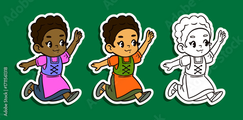 Cute girl in European dirndl running sticker illustration