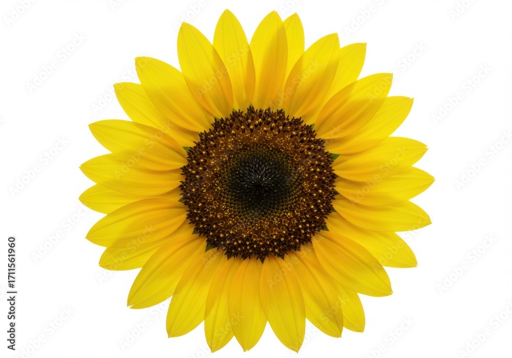 Fototapeta premium Bright yellow sunflower with dark center isolated on white background