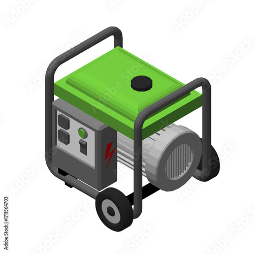 Portable electric power generator. 3d Vector illustration. Isometric projection.