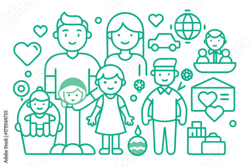 Families and their activities during celebrations and everyday moments in a friendly design