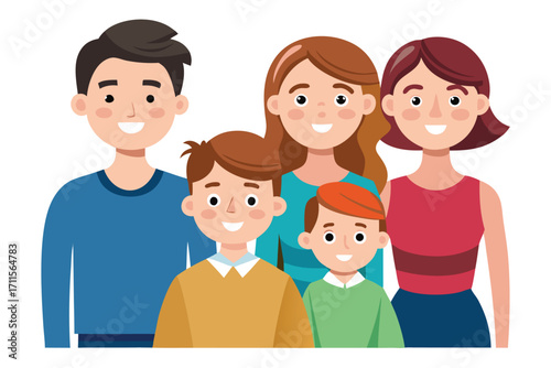 Happy family portrait with smiling faces and cheerful expressions