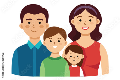 Family posing together with smiles in a cheerful cartoon illustration