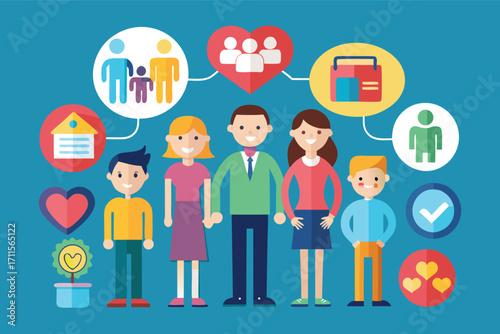 Family and community health awareness through diverse characters and colorful graphics