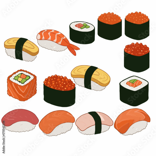 set of sushi on a white background