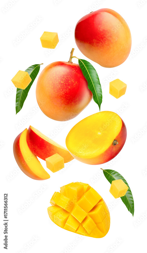 Naklejka premium set of red mango isolated on transparent background.
