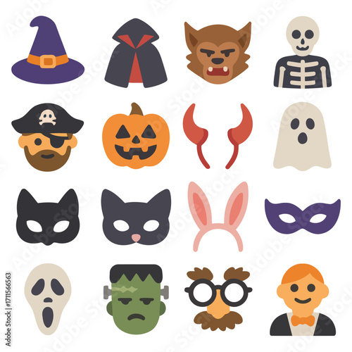 Halloween Costume Collection: A whimsical assortment of classic Halloween costume elements. From eerie masks to iconic hats, this collection offers a delightful journey into the spirit of Halloween.