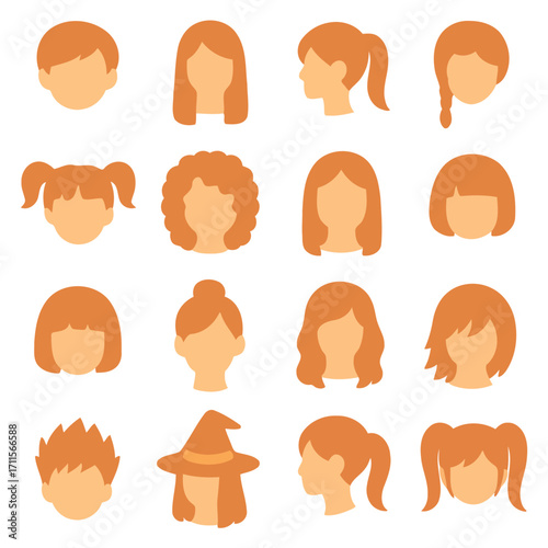 Hairstyle Illustration Collection: A versatile assortment of illustrated hairstyles, perfect for graphic design or creative projects. Each style captures the essence of individuality and flair.