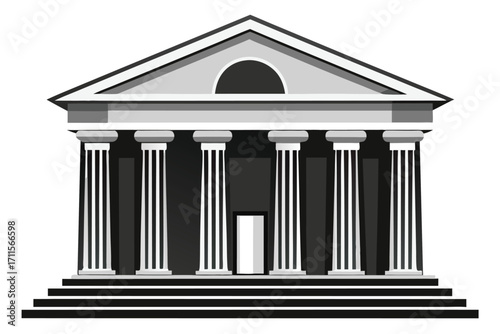 Classical style building with prominent columns and a triangular roof in a simple design