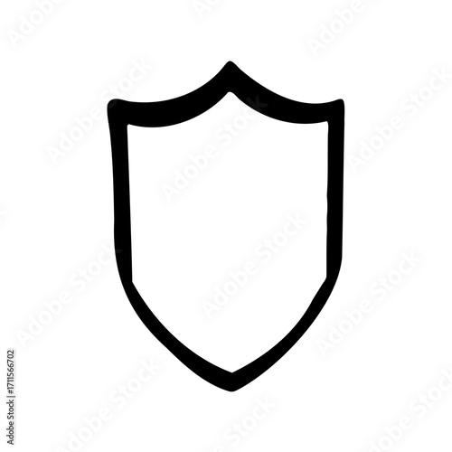 Hand drawn medieval shield design with black outline on white background