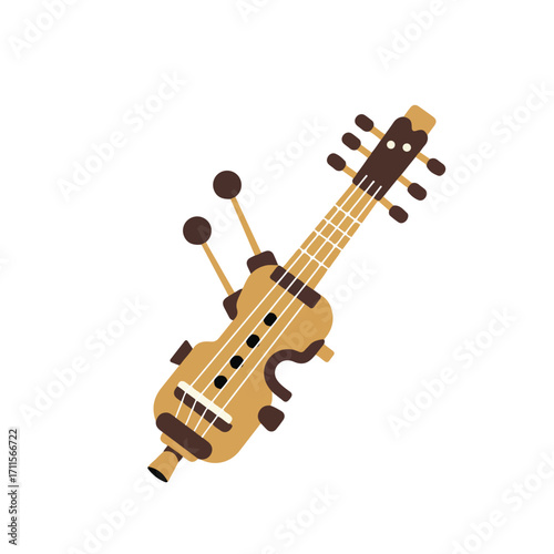 Stylized flat illustration of a brown and tan stringed instrument, isolated on white