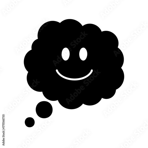 Black and white thought bubble with a smiley face illustration design