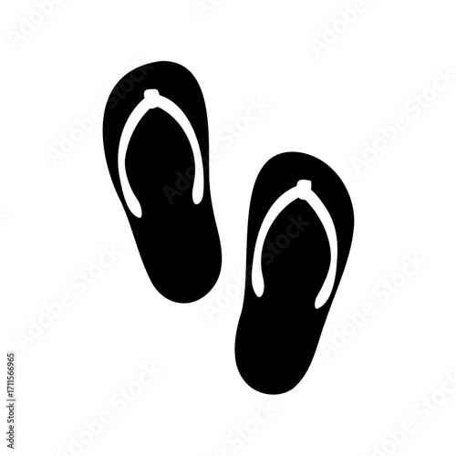 Two black flip flops illustration on a white background ready for summer