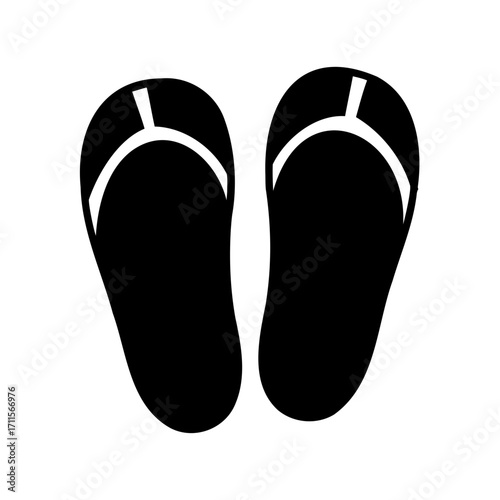 Black Silhouette of Beach Flip Flops on a White Background, summer fashion