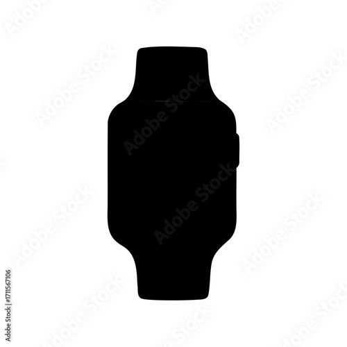 Black silhouette illustration of a modern smart watch on white background