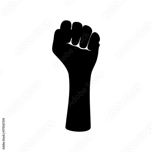 Silhouette of a clenched fist raised in the air symbolizing resistance