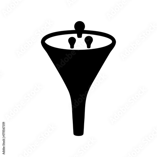 Black and white funnel icon with three drops above it design
