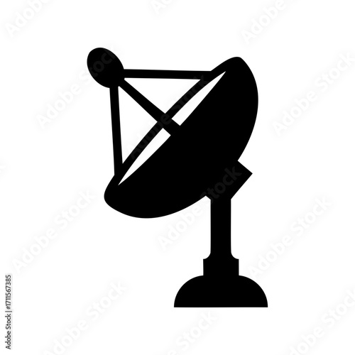 Black and white illustration of a satellite dish antenna on a stand