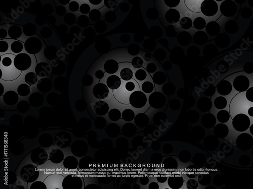 Black background with gradient black 3D abstract ball pattern with hole texture, suitable for digital technology themes, modern, etc.