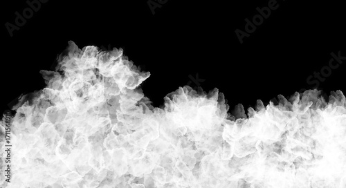 Dense White Smoke Cloud Rising Against Black Background in Atmospheric Abstract Texture.