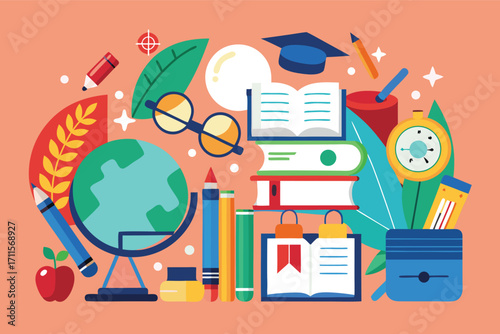 Colorful school supplies and learning tools arranged creatively on a vibrant background for educational inspiration