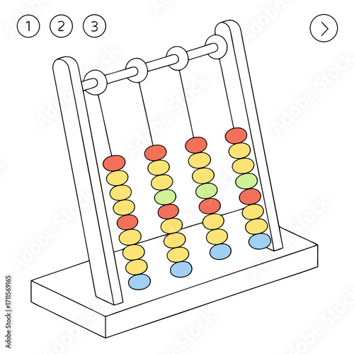 Colorful abacus beads on wooden frame for counting and education