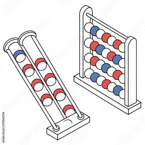 Two colorful counting toys with beads and tubes for early childhood education and learning