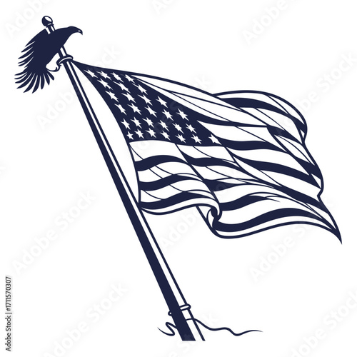 Stylized american flag with eagle silhouette waving proudly on a pole