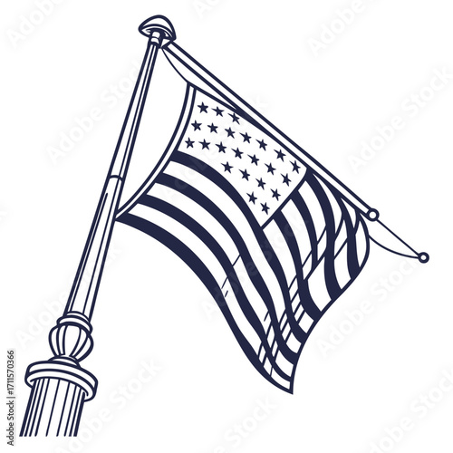 Stylized illustration of the american flag waving proudly on a flagpole