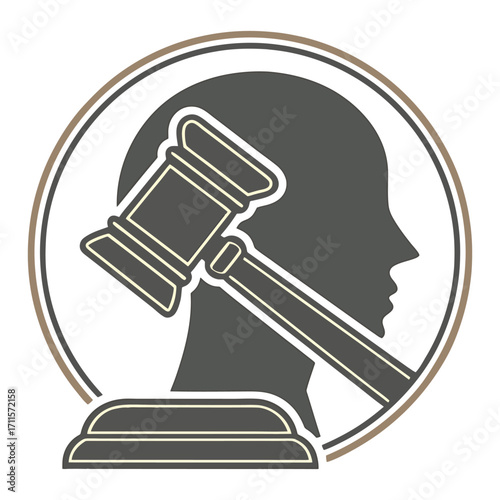Judge's gavel crossing silhouette head symbolizing justice and legal decisions stakeholder icon