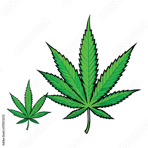 Stylized cannabis leaf and two marijuana buds visual representation