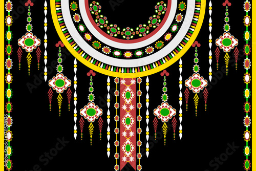 Vintage geometric ethnic pattern. Necklace flower jewelry.