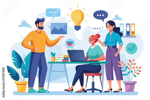 Team brainstorming session in a modern office with creative ideas being shared