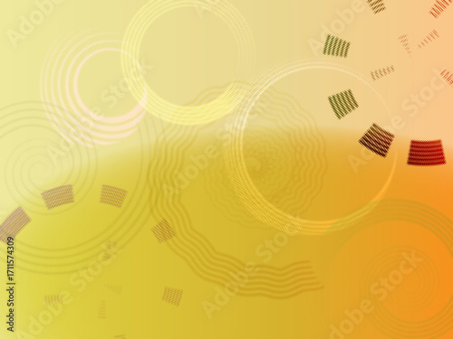 Warm Geometric Abstract Background with Circles and Spirals - Soft orange-yellow gradient with concentric rings, wavy lines. : ideal for banners, posters and web design.