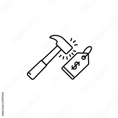 Hammer striking price tag symbolizing auction prices  